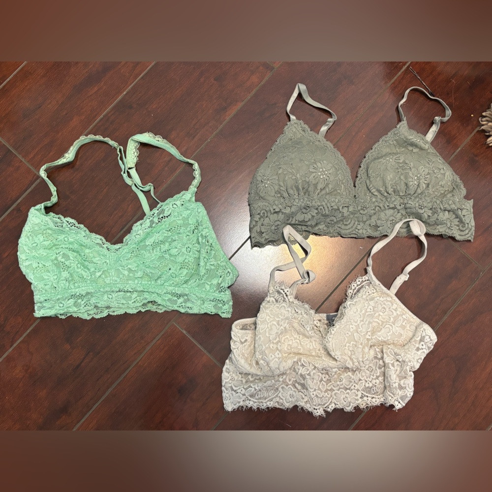 Lace Bralette Set - Green, Cream, Gray (3)